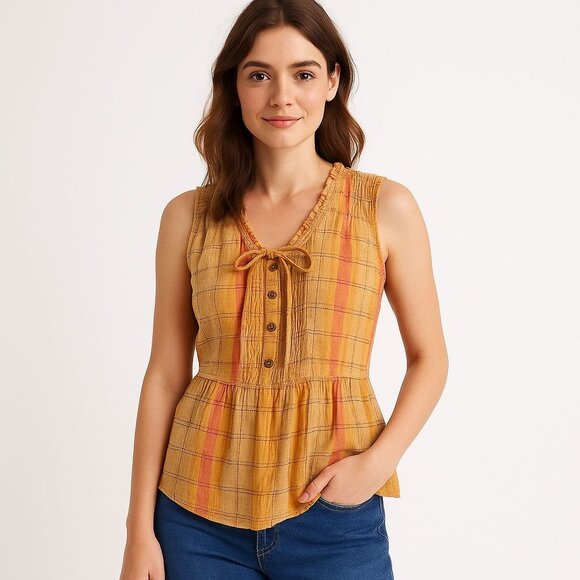 Anthropologie Tops - Anthropologie | Holding Horses Pleated Faye Tank Blouse Peplum Orange Size 4
